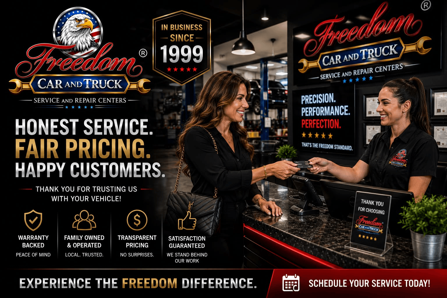 Customer service counter inside Freedom Car & Truck
